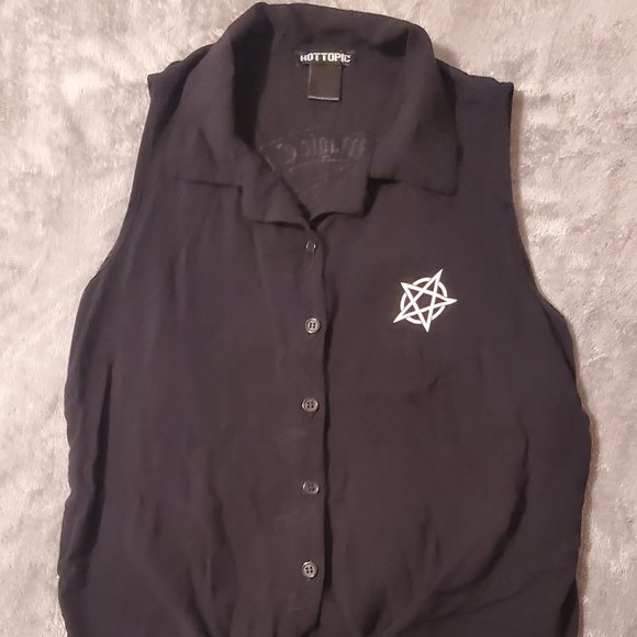 Wicked Fun Tie-Front Girls Woven Button-Up Tank Top - Picture 4 of 7